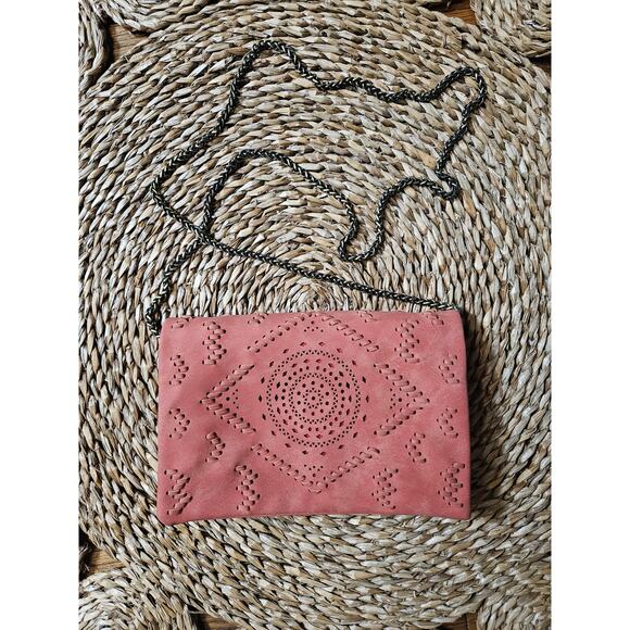 unknown Handbags - Mauve Faux Leather Southwest Crossbody Purse with Chain Strap